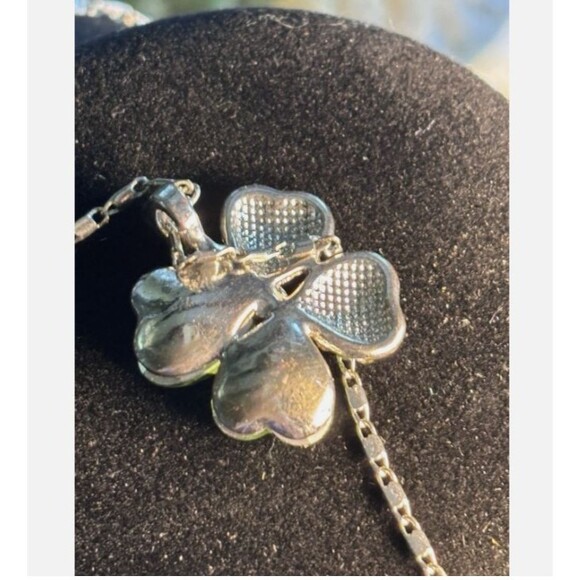 Lucky Four Leaf Clover Necklace with Green Crystal,  18k GP Chain - Picture 4 of 5
